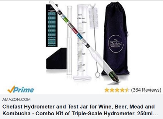 HYDROMETER FOR MEASURING ALCOHOL CONTENT
